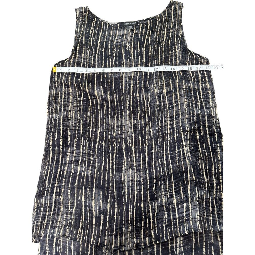 Eileen Fisher Sheer Silk Sleeveless Top Abstract Stripe Black Beige Size M - Picture 6 of 7